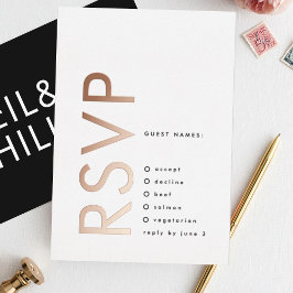 Ultra Modern Bold Names 2 x RSVP ROOS GOLD Folie Uitnodiging