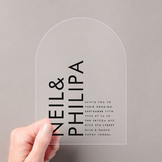 Ultra Modern Bold NAMES Eenvoudig huwelijk Acryl Uitnodigingen (Insitu (Draagbaar))