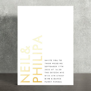 Ultra Modern Bold NAMES Eenvoudig huwelijk Folie Uitnodiging