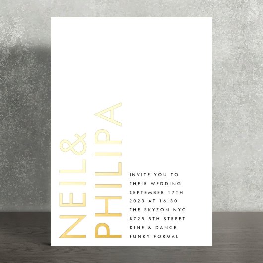 Ultra Modern Bold NAMES Eenvoudig huwelijk Folie Uitnodiging