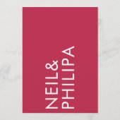 Ultra Modern Bold NAMES Magenta Red Wedding Kaart (Achterkant)