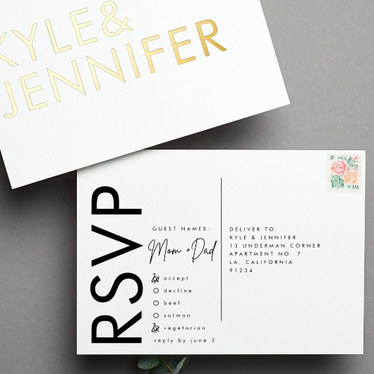 Ultra Modern Bold Names RSVP GOLD FOIL BRIEFKAART