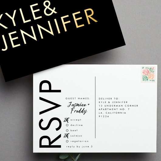 Ultra Modern Bold Names RSVP GOLD FOIL BRIEFKAART
