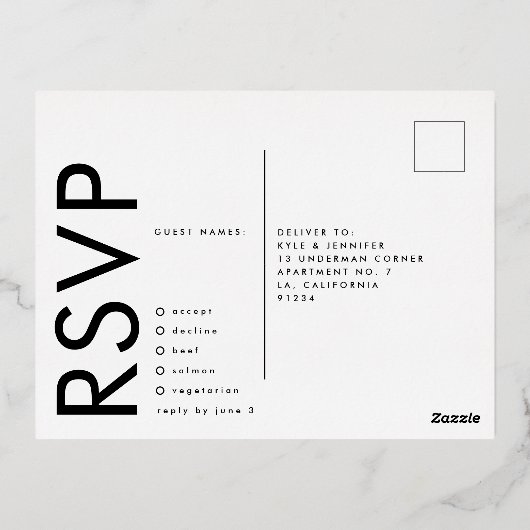 Ultra Modern Bold Names RSVP GOLD FOIL BRIEFKAART (Achterkant)