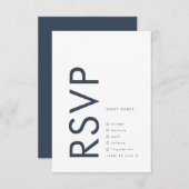 Ultra Modern Bold Navy Blue Monogram Weddenschap RSVP Kaartje (Voorkant / Achterkant)