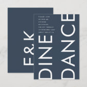 Ultra Modern Bold Navy Monogram DANCE Wedding Informatiekaartje (Voorkant / Achterkant)