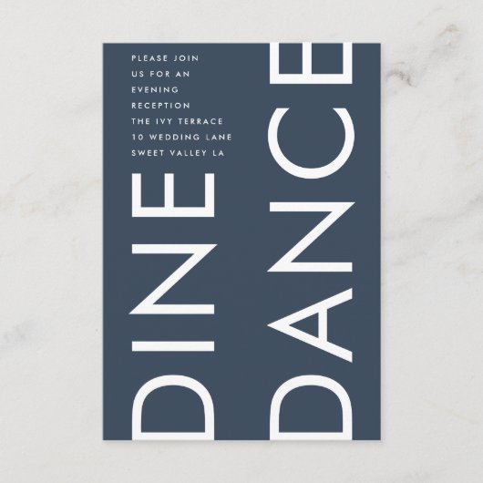Ultra Modern Bold Navy Monogram DANCE Wedding Informatiekaartje (Voorkant)