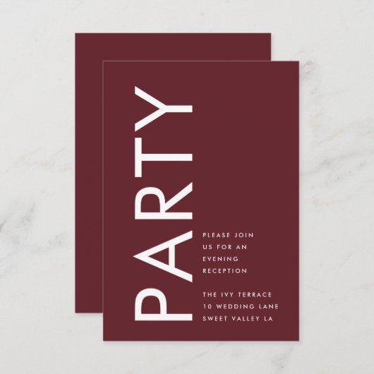 Ultra Modern Burgundy Maroon Monogram Weddenschap Informatiekaartje (Voorkant / Achterkant)