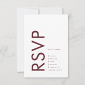 Ultra Modern Burgundy Maroon Monogram Weddenschap RSVP Kaartje (Voorkant)