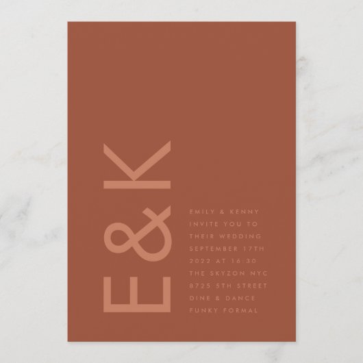 Ultra Modern Desert Bold Monogram Terracotta Kaart (Voorkant)