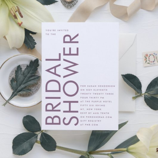 Ultra Modern Editable Paars en White Bridal Kaart