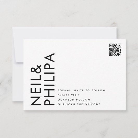 Ultra Modern Editable QR Code Zwart wit Save The Date (Achterkant)