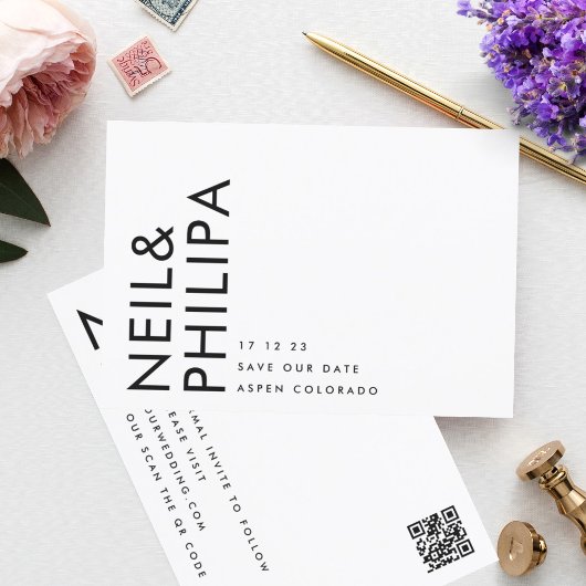 Ultra Modern Editable QR Code Zwart wit Save The Date