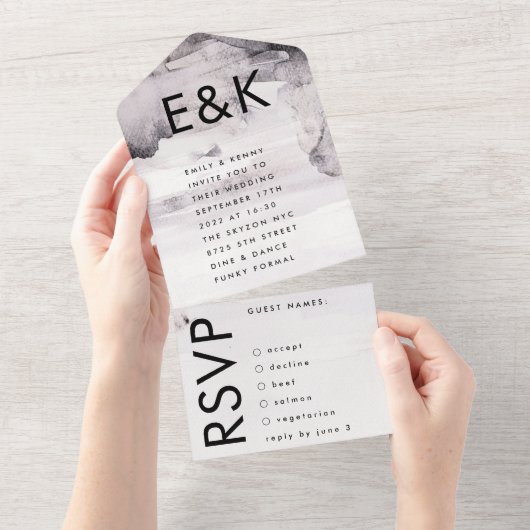 Ultra Modern Genderneutraal Ink Wedding All In One Uitnodiging (Afscheurbaar)