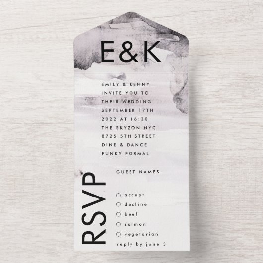 Ultra Modern Genderneutraal Ink Wedding All In One Uitnodiging (Binnen)