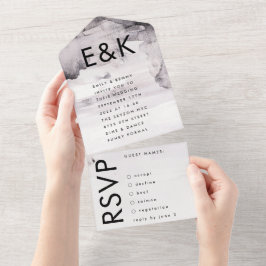 Ultra Modern Genderneutraal Ink Wedding All In One Uitnodiging