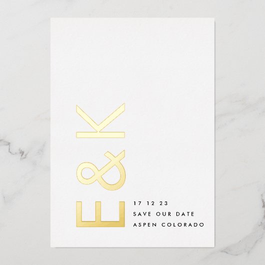 Ultra Modern Gold niet-fotoMonogram bewaart de dat Folie Uitnodiging (Voorkant)