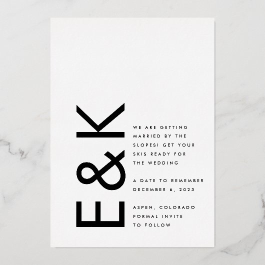 Ultra Modern Gold niet-fotoMonogram bewaart de dat Folie Uitnodiging (Achterkant)