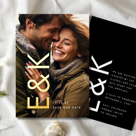 Ultra Modern Gold Photo Monogram bewaart onze datu Folie Uitnodiging