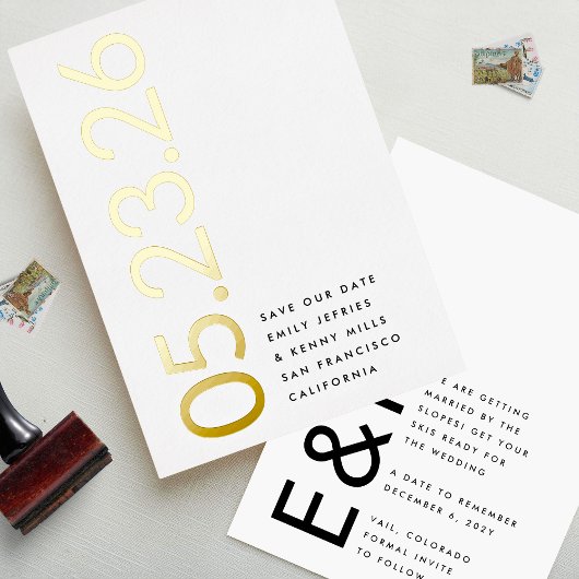 Ultra Modern Goud Geen foto Vet DATUM Sla de datum Folie Uitnodiging