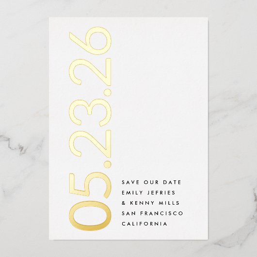 Ultra Modern Goud Geen foto Vet DATUM Sla de datum Folie Uitnodiging (Voorkant)