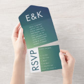 Ultra Modern Gradient Green Ombre Wedding All In One Uitnodiging (Afscheurbaar)