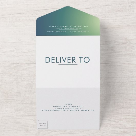 Ultra Modern Gradient Green Ombre Wedding All In One Uitnodiging (Buitenkant)
