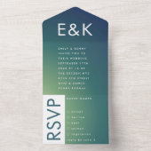Ultra Modern Gradient Green Ombre Wedding All In One Uitnodiging (Binnen)