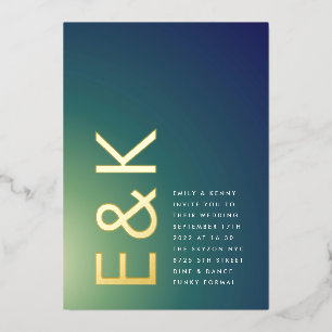 Ultra Modern Gradient Green Ombre Wedding Folie Uitnodiging