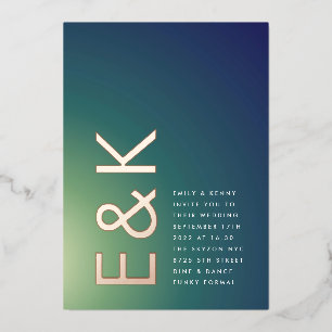 Ultra Modern Gradient Green Ombre Wedding Folie Uitnodiging