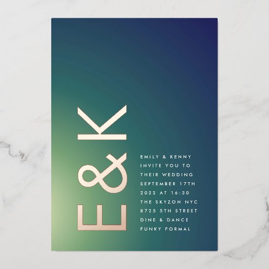 Ultra Modern Gradient Green Ombre Wedding Folie Uitnodiging (Voorkant)