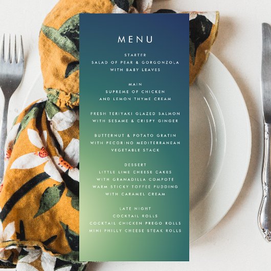 Ultra Modern Gradient Green Ombre Wedding Menu