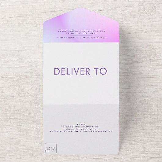 Ultra Modern gradiënt Paars valhuwelijk All In One Uitnodiging (Buitenkant)