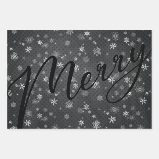 ULTRA Modern | Grijs Zwart Vrolijk Kerstfeest Inpakpapier Vel (Voorkant 2)