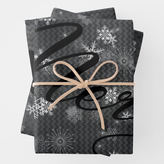 ULTRA Modern | Grijs Zwart Vrolijk Kerstfeest Inpakpapier Vel (In situ)