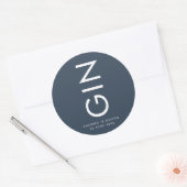 Ultra Modern Kordate Navy Blauwe Monogram Flessen Ronde Sticker (Envelop)