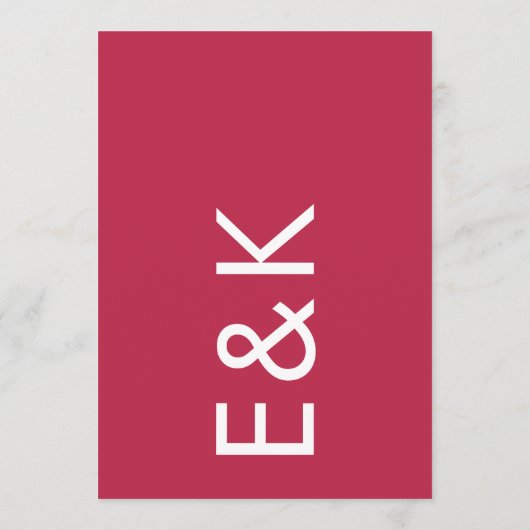 Ultra Modern Magenta Red White Monogram Weddenscha Kaart (Achterkant)
