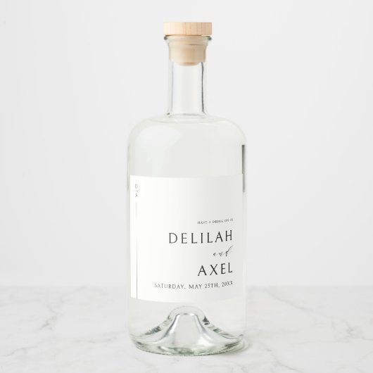 Ultra-Modern minimalistisch zwart en wit huwelijk Likeurfles Etiket (Voorkant)