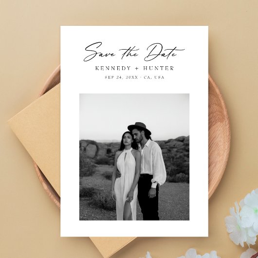 Ultra modern minimalistische foto-huwelijkssluitin save the date