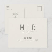 Ultra Modern Monogram Beige Save the Date Briefkaart (Voorkant / Achterkant)