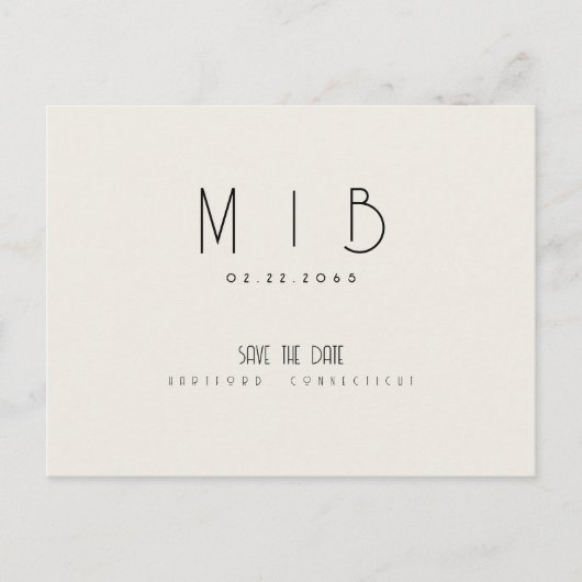 Ultra Modern Monogram Beige Save the Date Briefkaart (Voorkant)