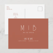 Ultra Modern Monogram Kaneel Sla de datum op Briefkaart (Voorkant / Achterkant)
