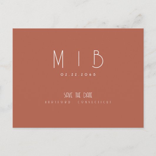 Ultra Modern Monogram Kaneel Sla de datum op Briefkaart (Voorkant)