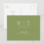 Ultra Modern Monogram Moss Green Save the Date Briefkaart (Voorkant / Achterkant)