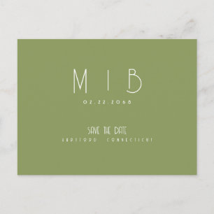Ultra Modern Monogram Moss Green Save the Date Briefkaart