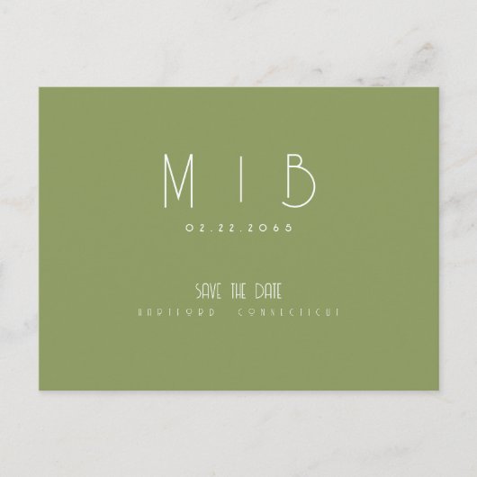 Ultra Modern Monogram Moss Green Save the Date Briefkaart (Voorkant)
