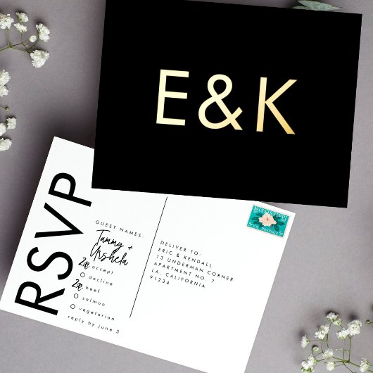 Ultra Modern MONOGRAM RSVP GOLD FOIL BRIEFKAART