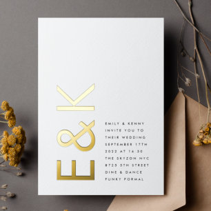 Ultra Modern Monogram Simple Wedding REAL GOLD Folie Uitnodiging