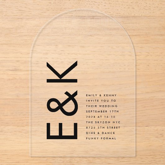 Ultra Modern Monogram Weddenschap Acryl Uitnodigingen (Voorkant)