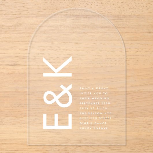 Ultra Modern Monogram Wedding Arch Acryl Uitnodigingen (Voorkant)